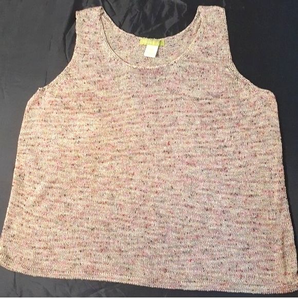 sigrid olsen top knit sleeveless sweater shirt 1x 2x 16 18 beige tan marled - Picture 5 of 5